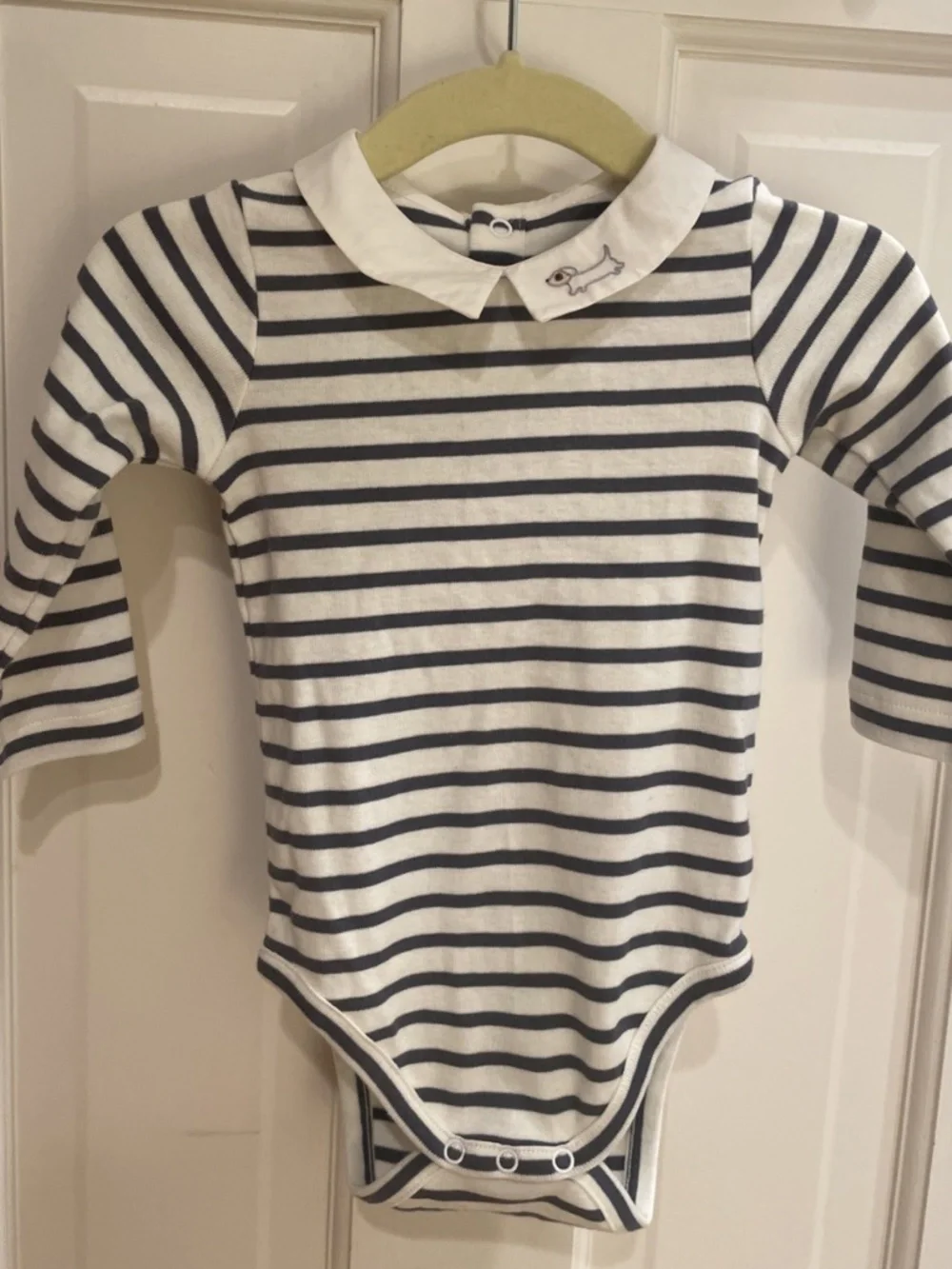 Jacadi Paris 6 Month Striped Embroidered 100% Cotton Collared Body Suit